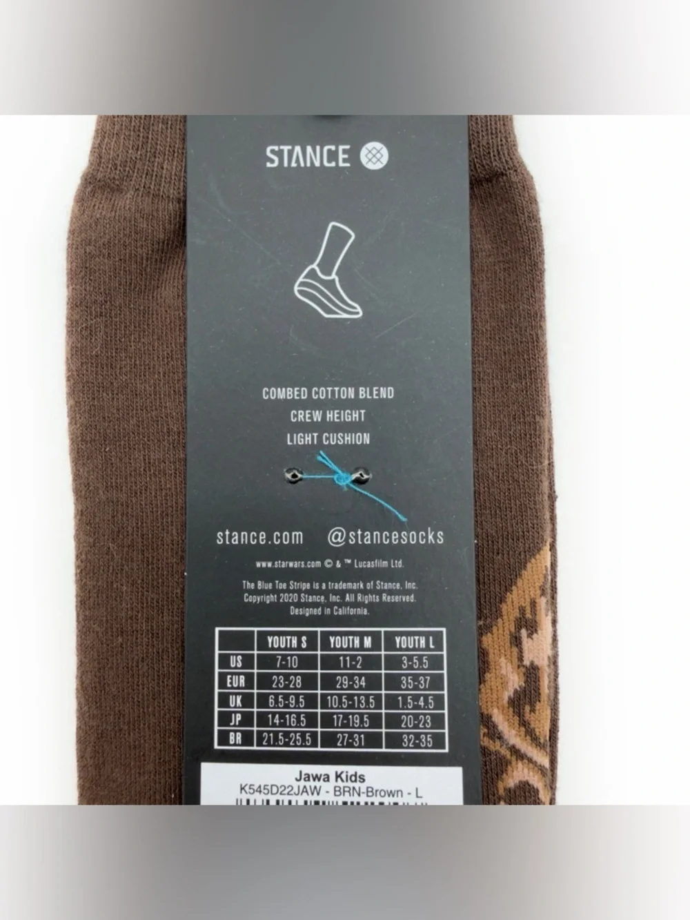 NWT New Stance Star Wars Jawa Kids Crew Socks Large Boys Girls Brown Disney Gift